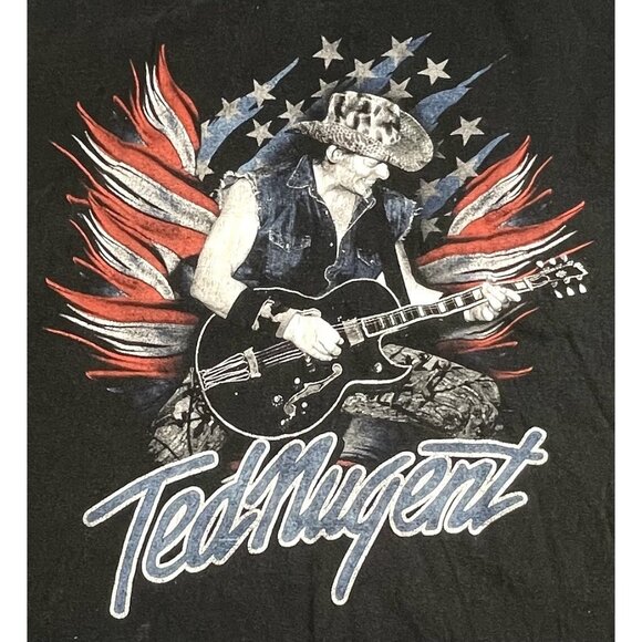 TED NUGENT Adult 2XL 2014 Tour T-SHIRT Black S/S Double Sided Graphic *READ* - Picture 2 of 7